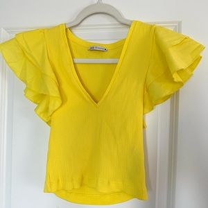 Zara Ruffle Sleeve Ribbed Top